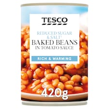 Tesco Reduced Sugar And Salt Baked Beans In Tomato Sauce 420G
