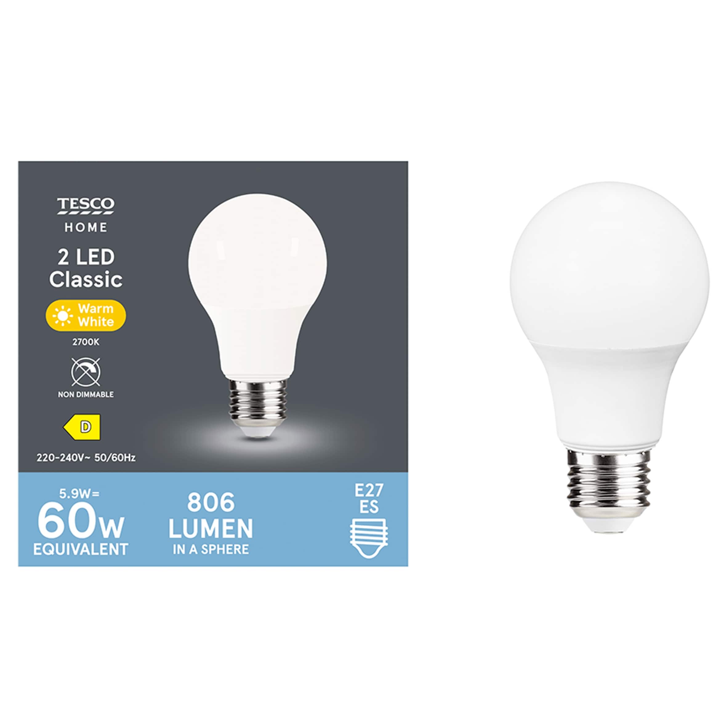 Tesco Led Classic 60W Edison Screw 2 Pack