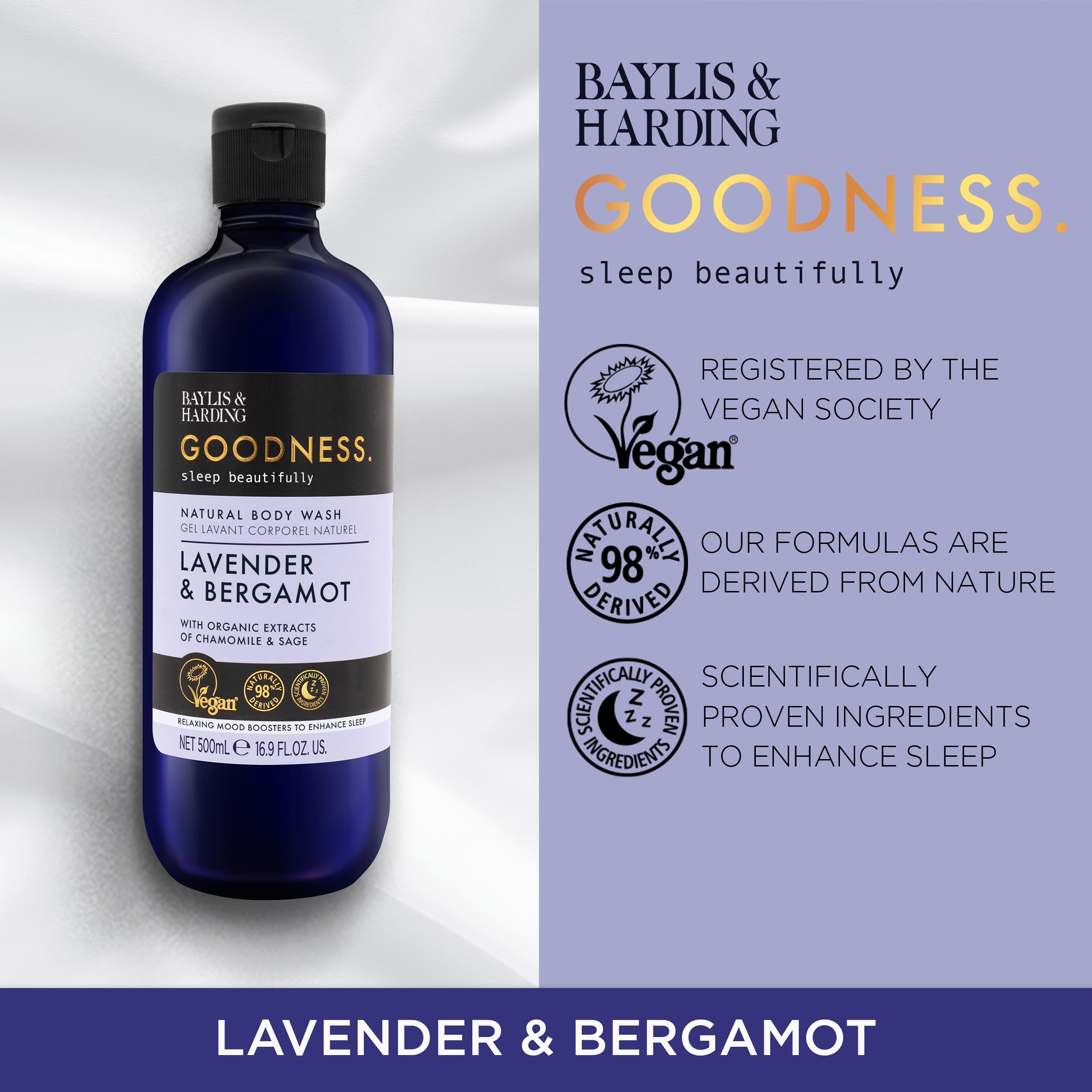 Baylis & Harding Goodness Natural Body Wash Lavender & Bergamot 500Ml thumbnail 2