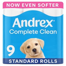 Andrex Complete Clean Toilet Tissue Standard Rolls 9 Rolls