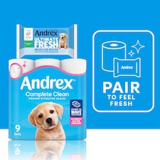 Andrex Complete Clean Toilet Tissue Standard Rolls 9 Rolls thumbnail 2