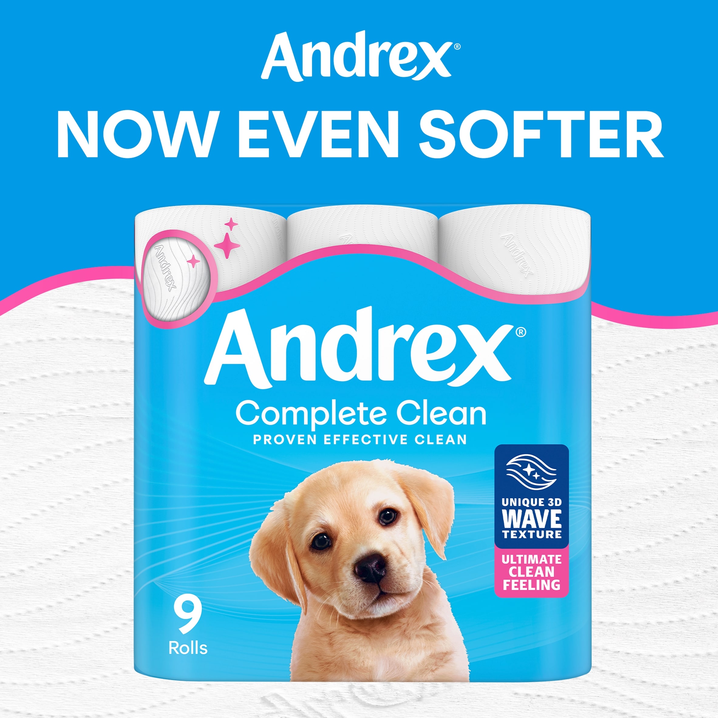 Andrex Complete Clean Toilet Tissue Standard Rolls 9 Rolls thumbnail 3