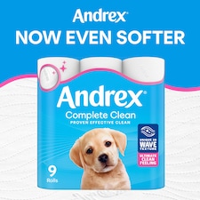 Andrex Complete Clean Toilet Tissue Standard Rolls 9 Rolls thumbnail 3