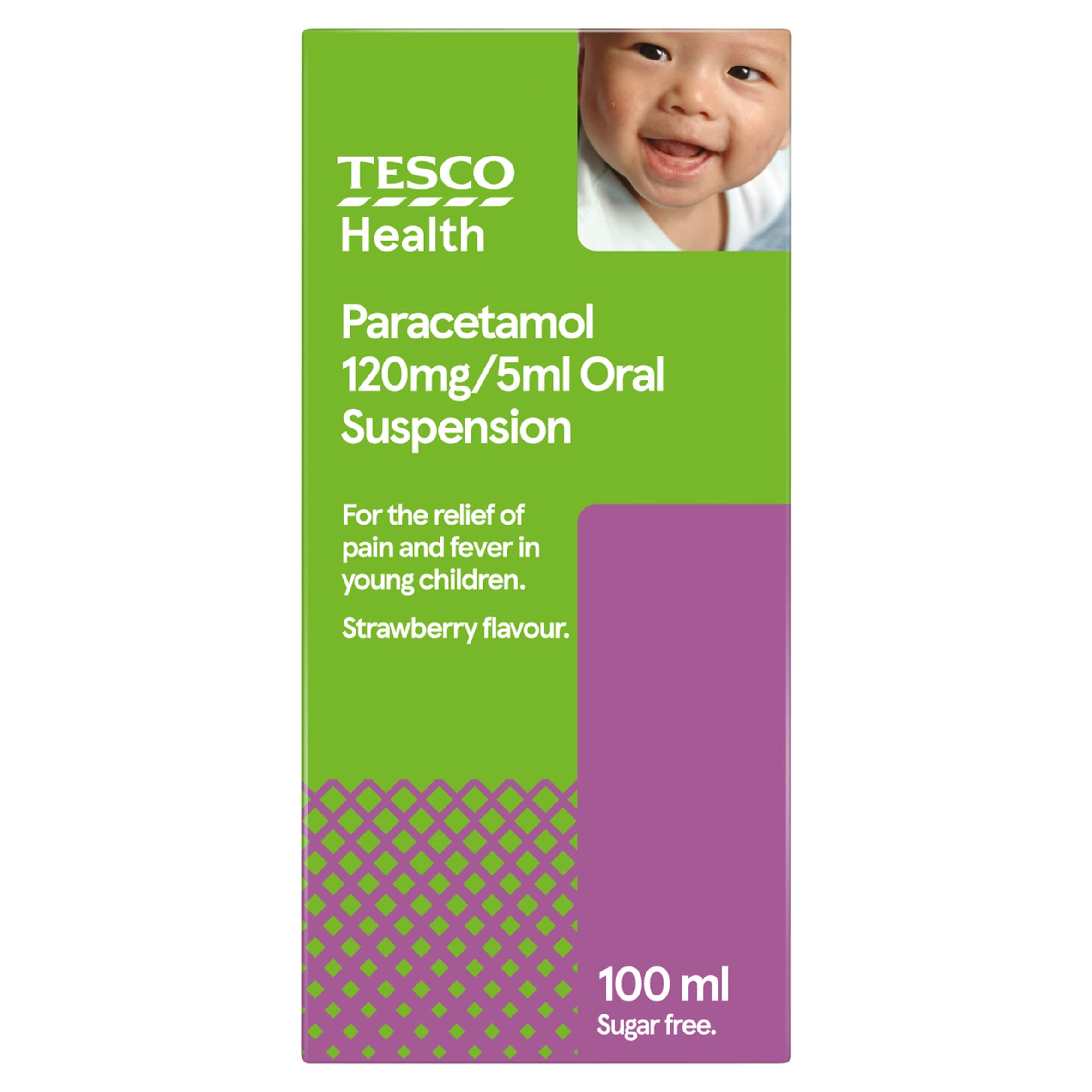 Tesco Health Paracetamol 120mg/5ml Oral Suspension - Strawberry 100ml
