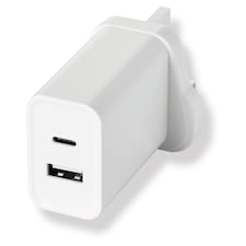 Tesco Dual Port USB C and USB A Mains Home Phone Charger Plug White