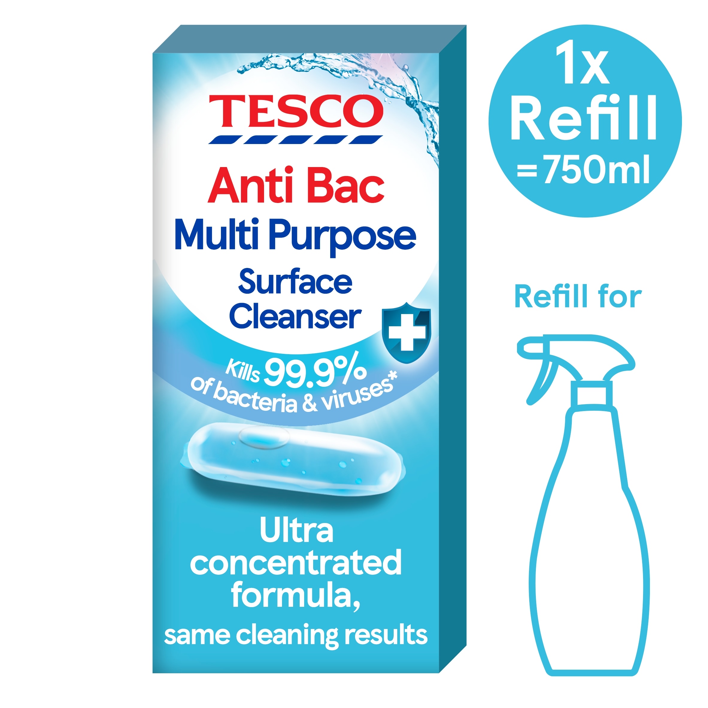 Tesco Antibacterial Multi Purpose Cleaner Refill 9Ml