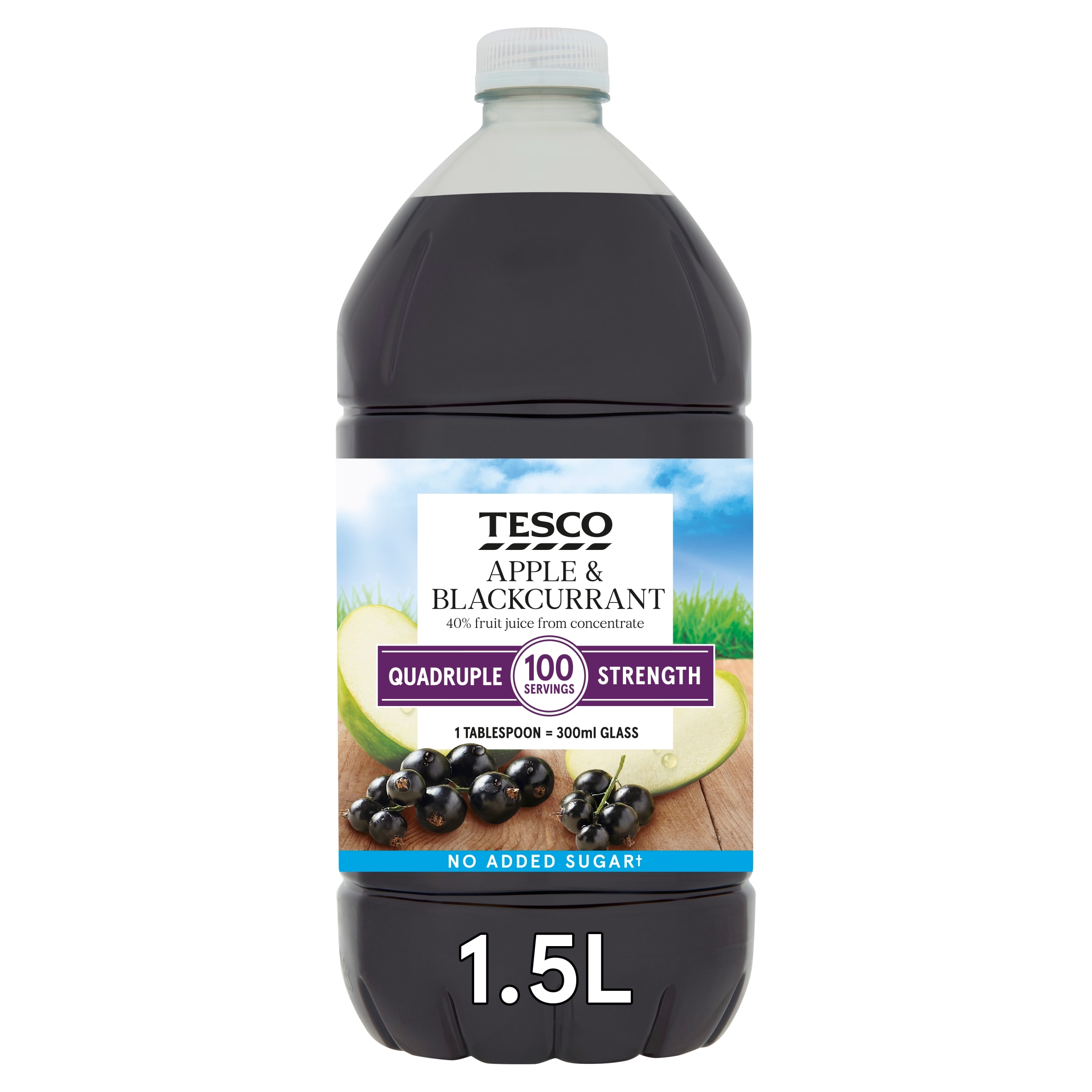 Tesco Quadruple Strength Apple & Blackcurrant Squash No Added Sugar 1.5L