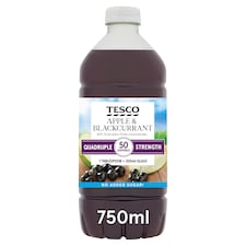 Tesco Quadruple Strength Apple & Blackcurrant No Added Sugar 750Ml