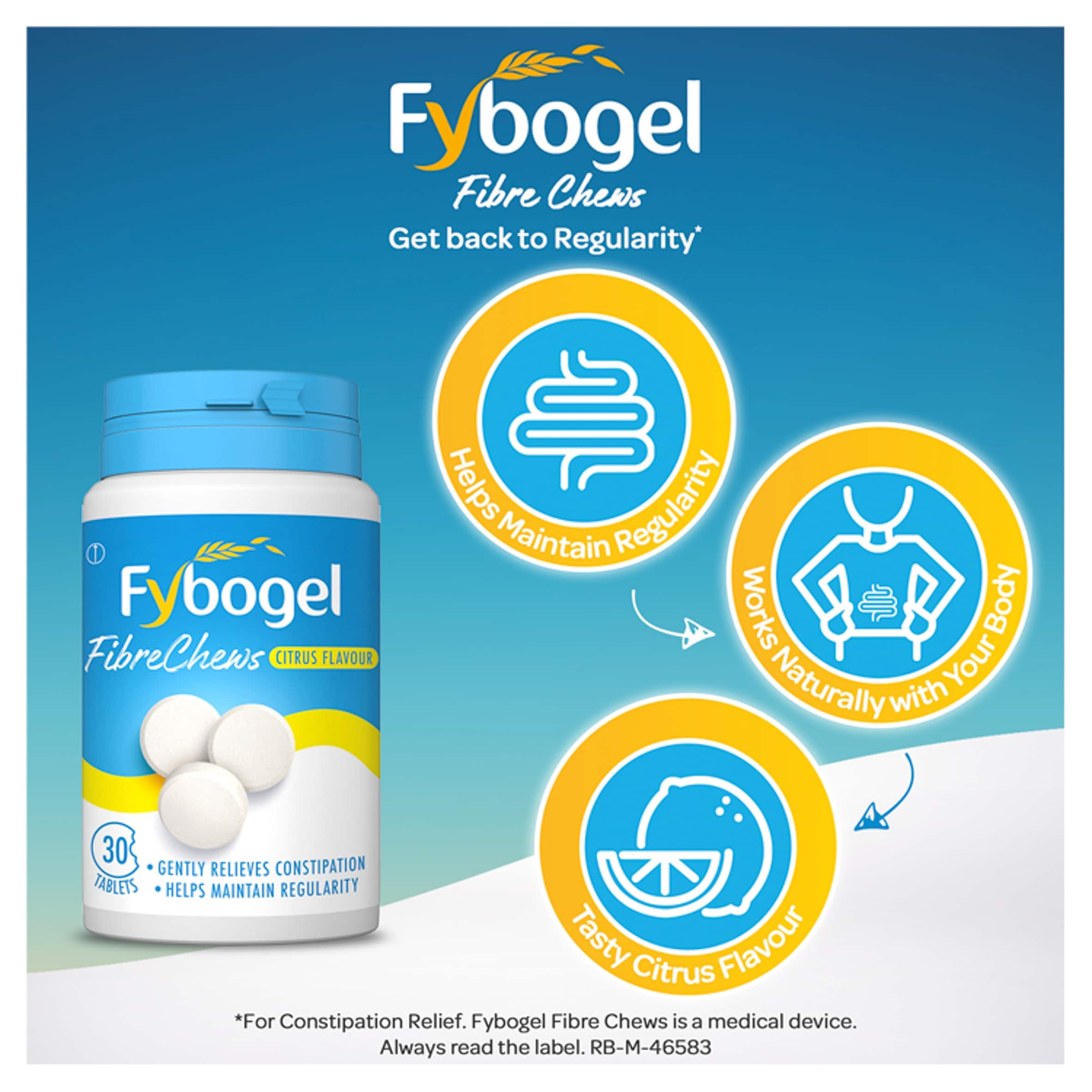Fybogel FibreChews Chewable Tablets - Citrus Flavour 30s thumbnail 2