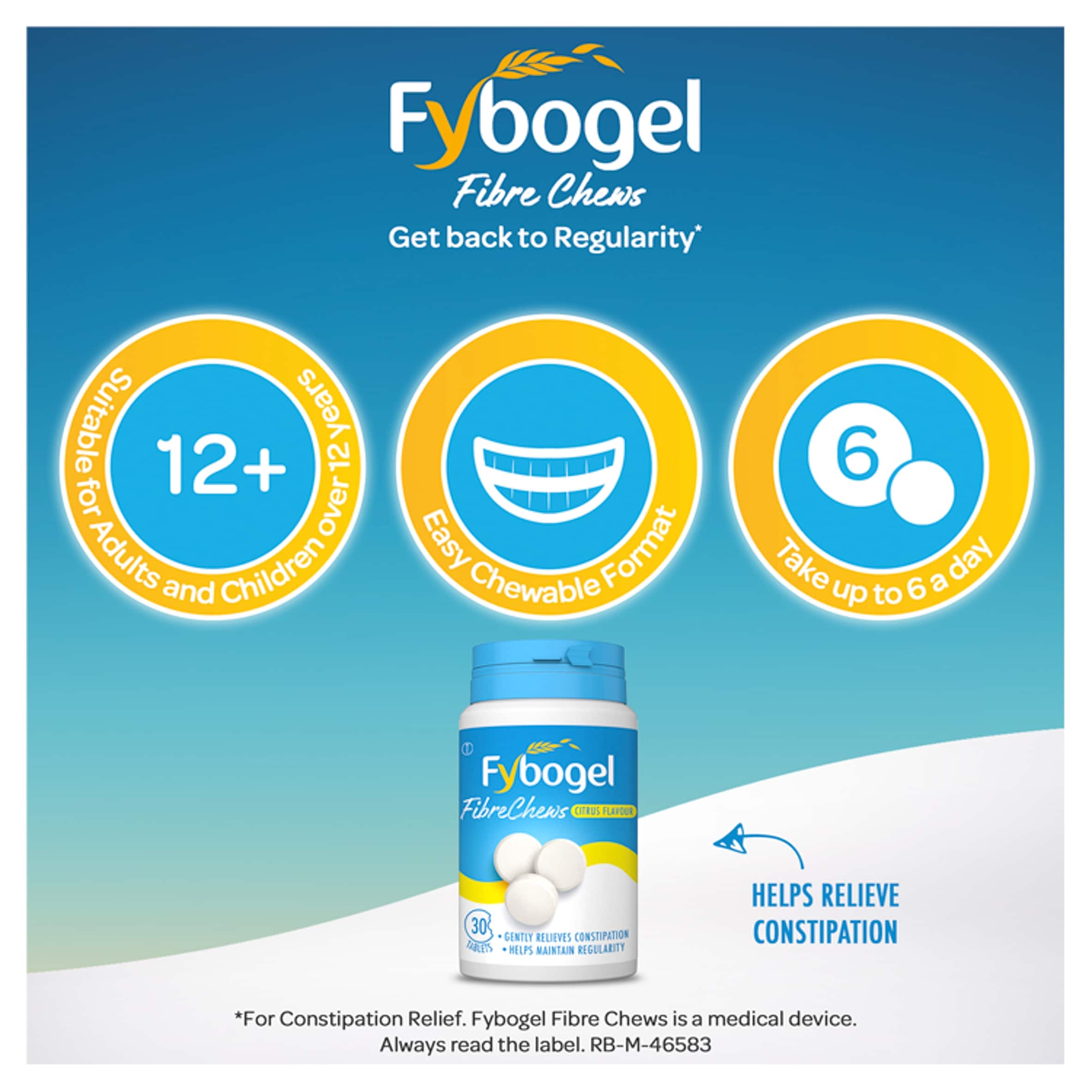 Fybogel FibreChews Chewable Tablets - Citrus Flavour 30s thumbnail 3