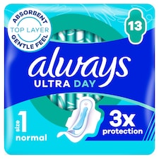 Always Ultra Day Sanitary Towels Size 1 Normal with Wings 13 Pack