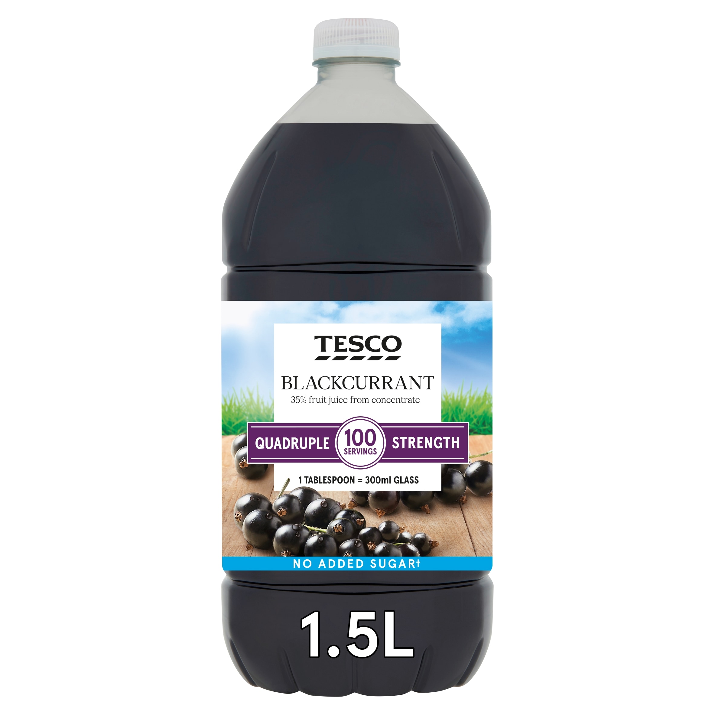 Tesco Quadruple Strength Blackcurrant Squash No Added Sugar 1.5L