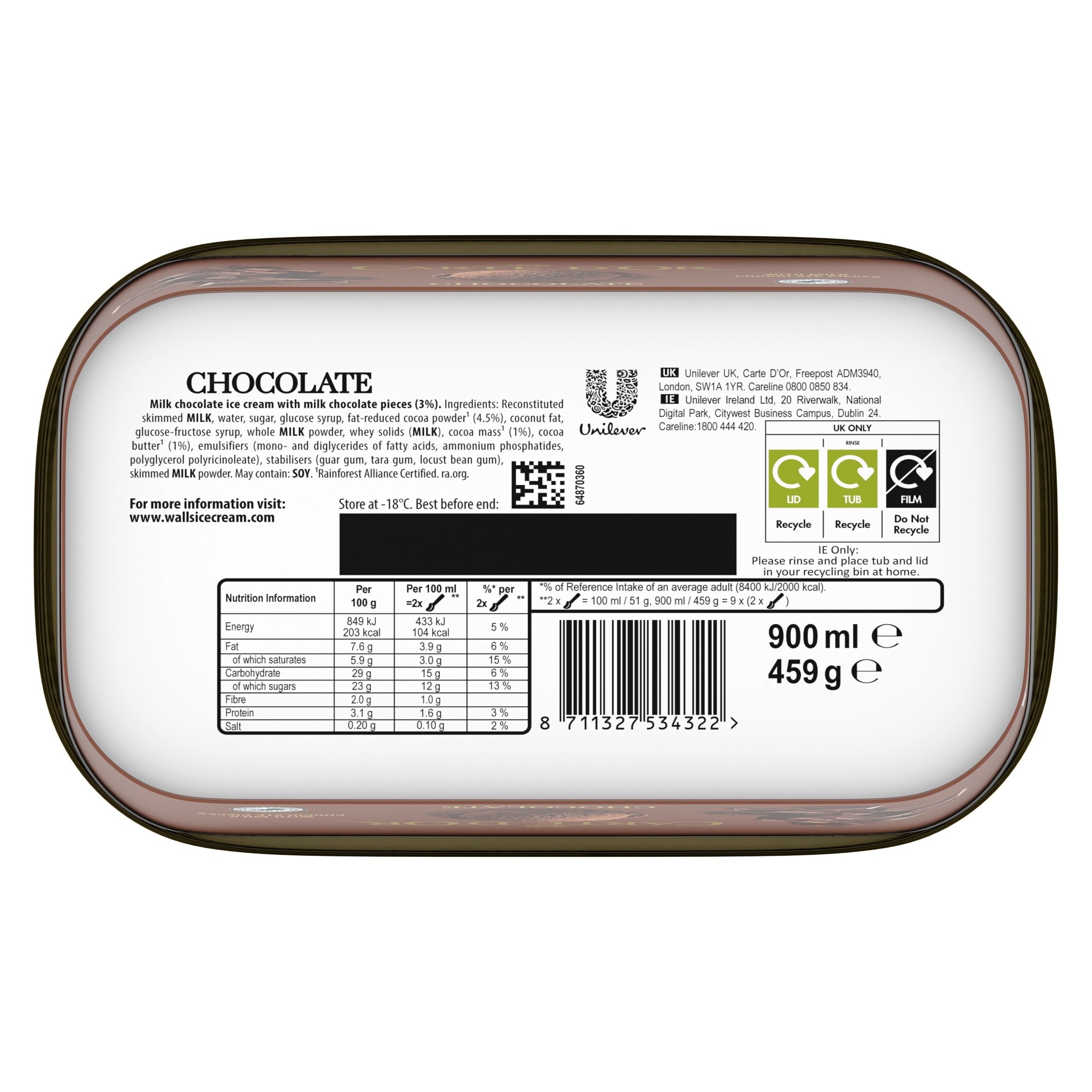 Carte D'or Indulgent Chocolate Ice Cream Tub 900ml thumbnail 2