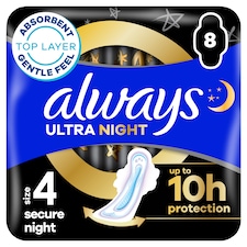 Always Ultra Secure Night Size 4 Sanitary Towels with Wings 8 Pack