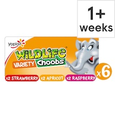 Wildlife Choobs Strawberry Raspberry & Apricot Kids Yoghurt Tubes 6x37g