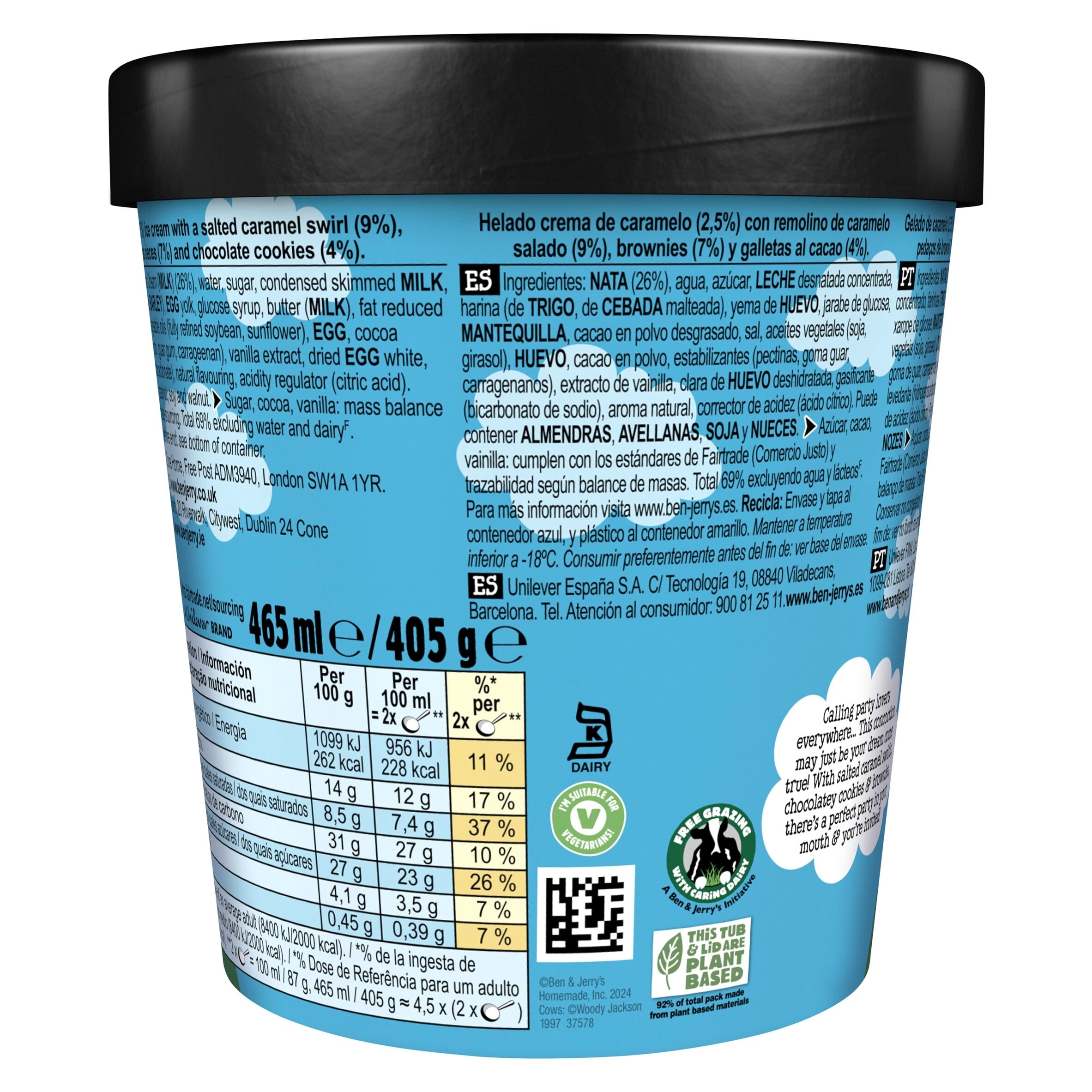Ben & Jerry's Caramel Brownie Party Ice Cream Tub 465ml thumbnail 2