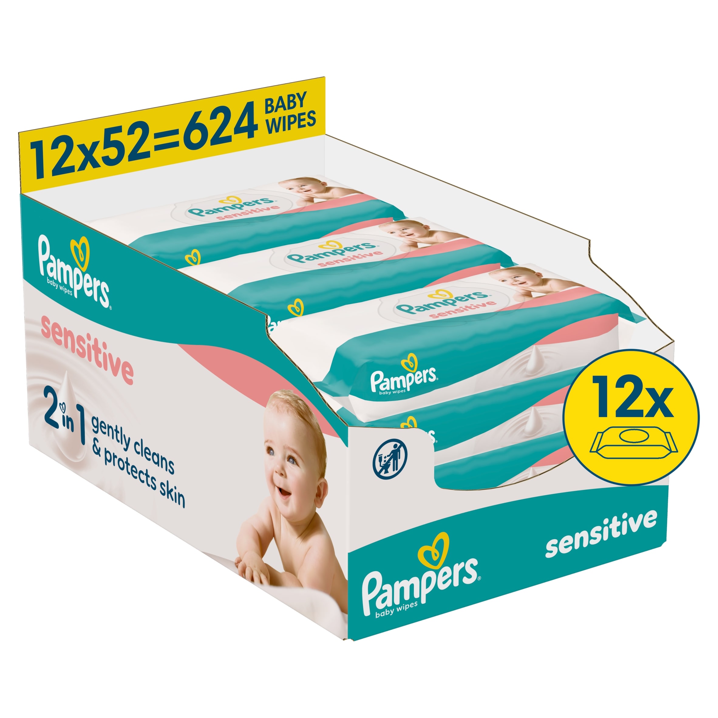 Pampers Sensitive Baby Wipes 0% Plastic 12X52 Wipes