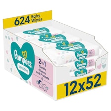 Pampers Sensitive Baby Wipes 0% Plastic 12X52 Wipes