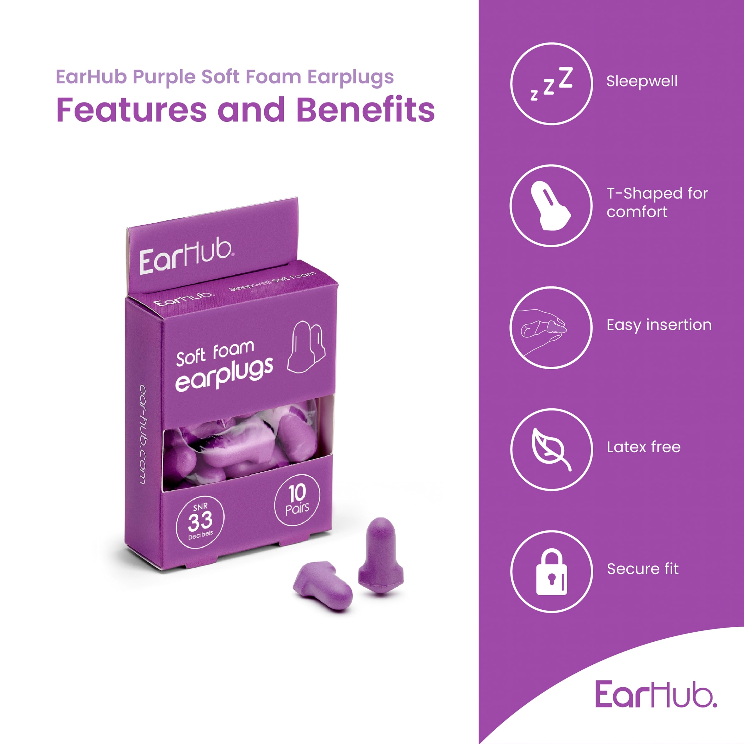 EarHub Soft Foam Earplugs 10 Pairs thumbnail 3