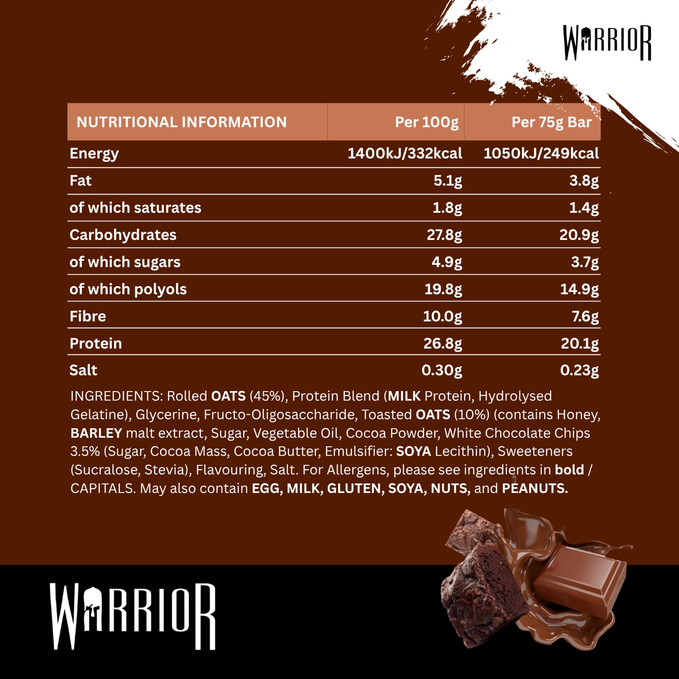Warrior Raw Prtn Flapjack Chocolate Brownie 75G thumbnail 4