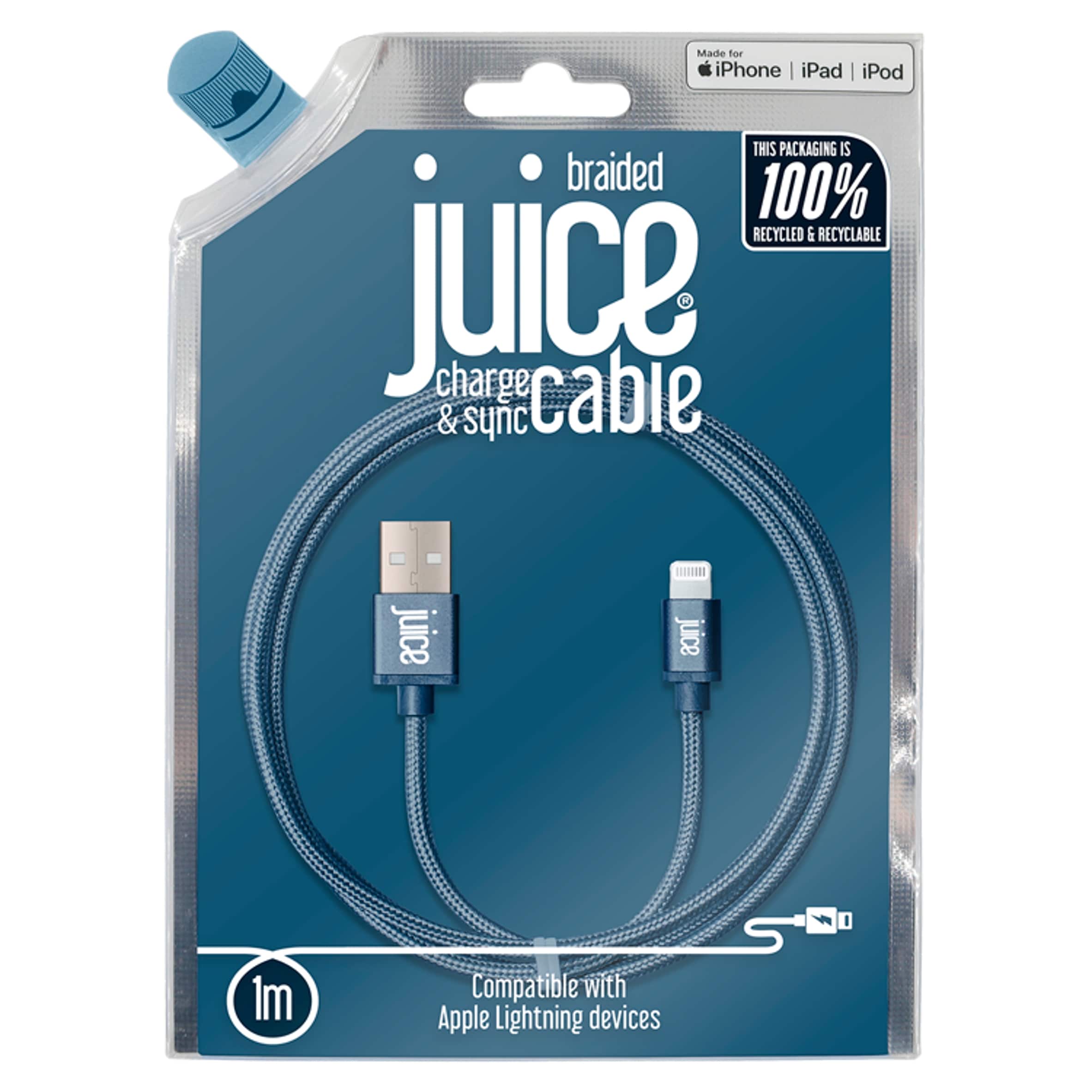 Juice Apple Lightning USB Braided iPhone Charger Cable 1M Navy thumbnail 2