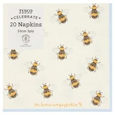 Tesco Bee Napkin 33Cm 3Ply 20 Pack
