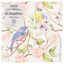 Tesco Bird Napkin 33Cm 3Ply 20 Pack