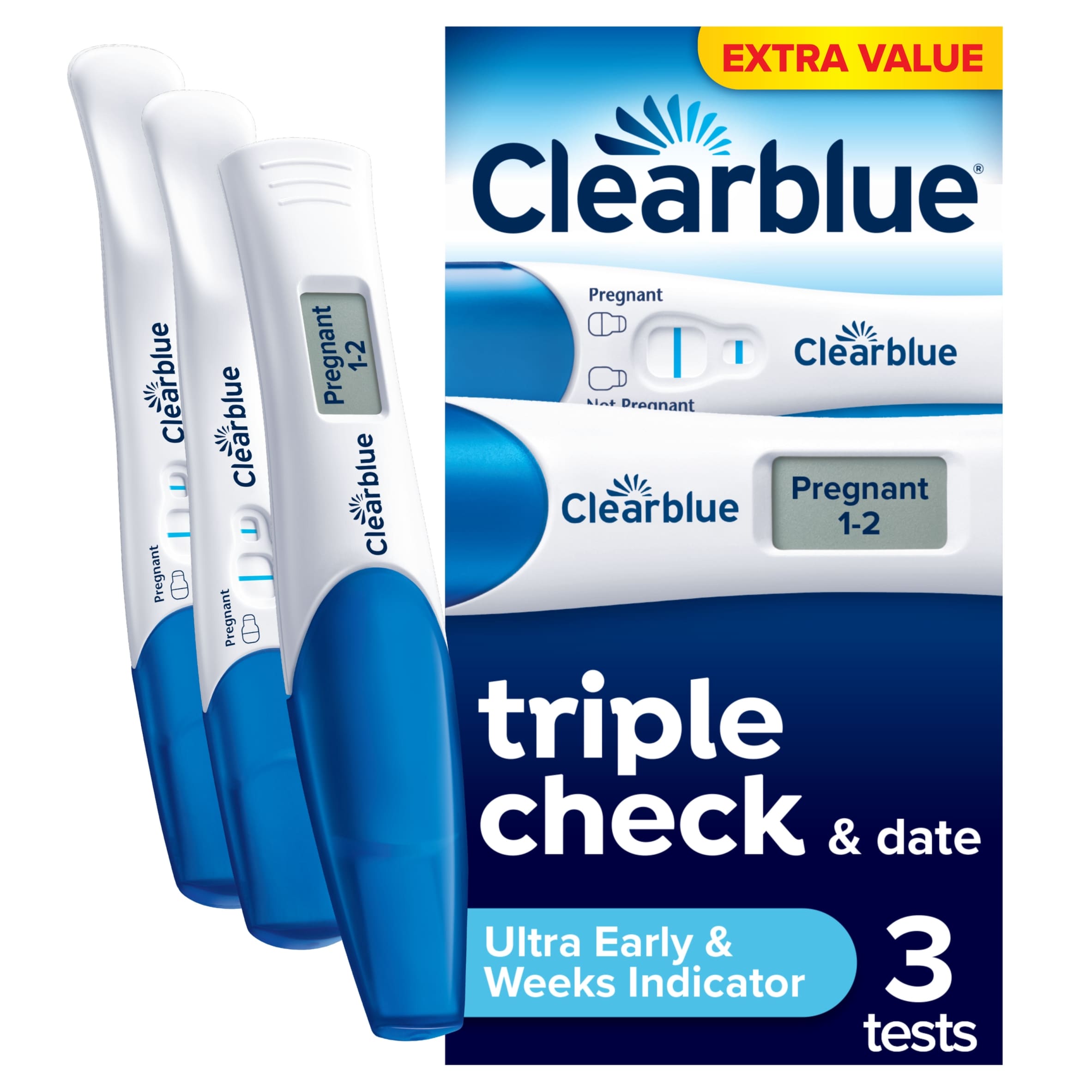 Clearblue Triple Check & Date Pregnancy Test Combo Pack with 3 Tests