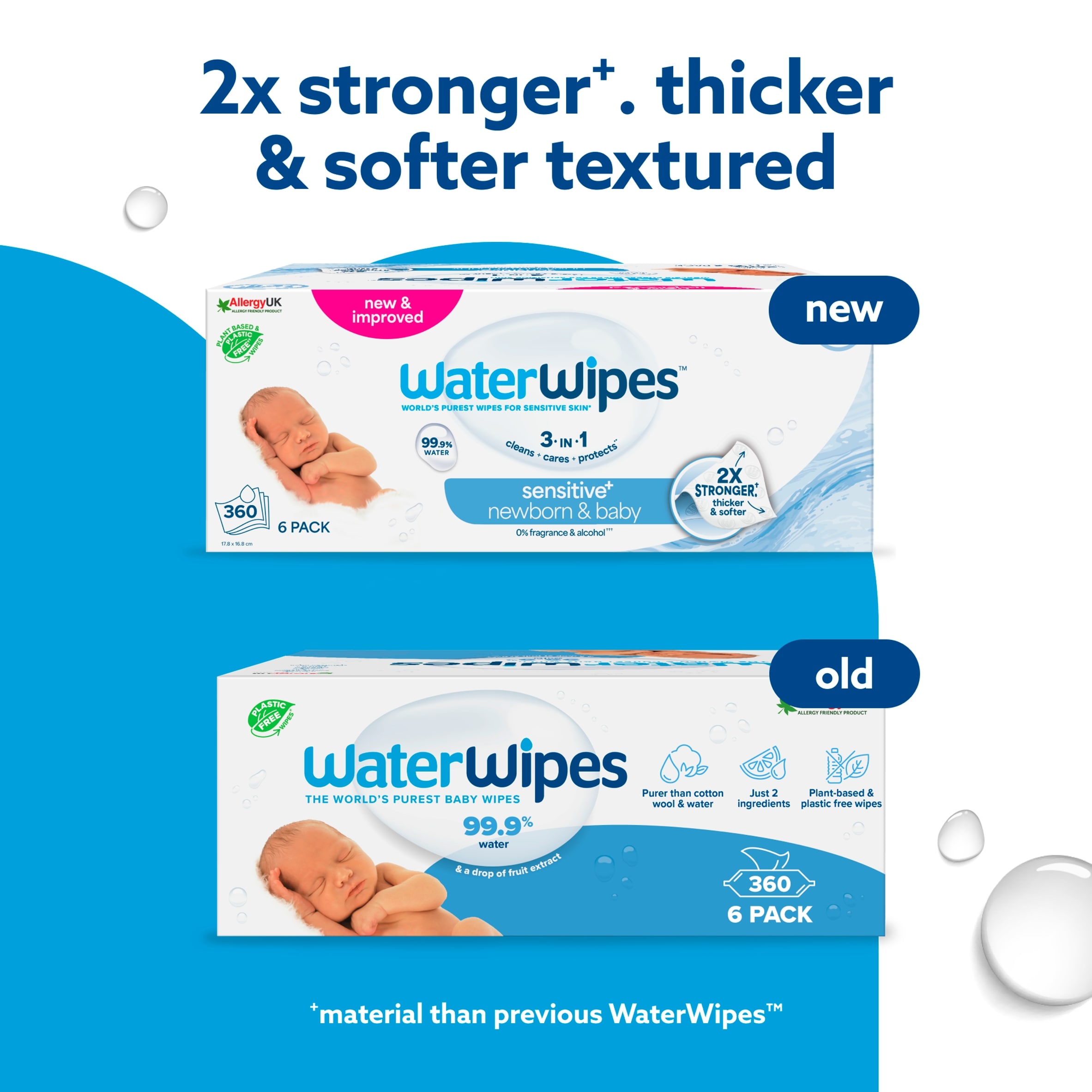 Waterwipes Sensitive Biodegradable Baby Wipes 6X60 Pack thumbnail 2