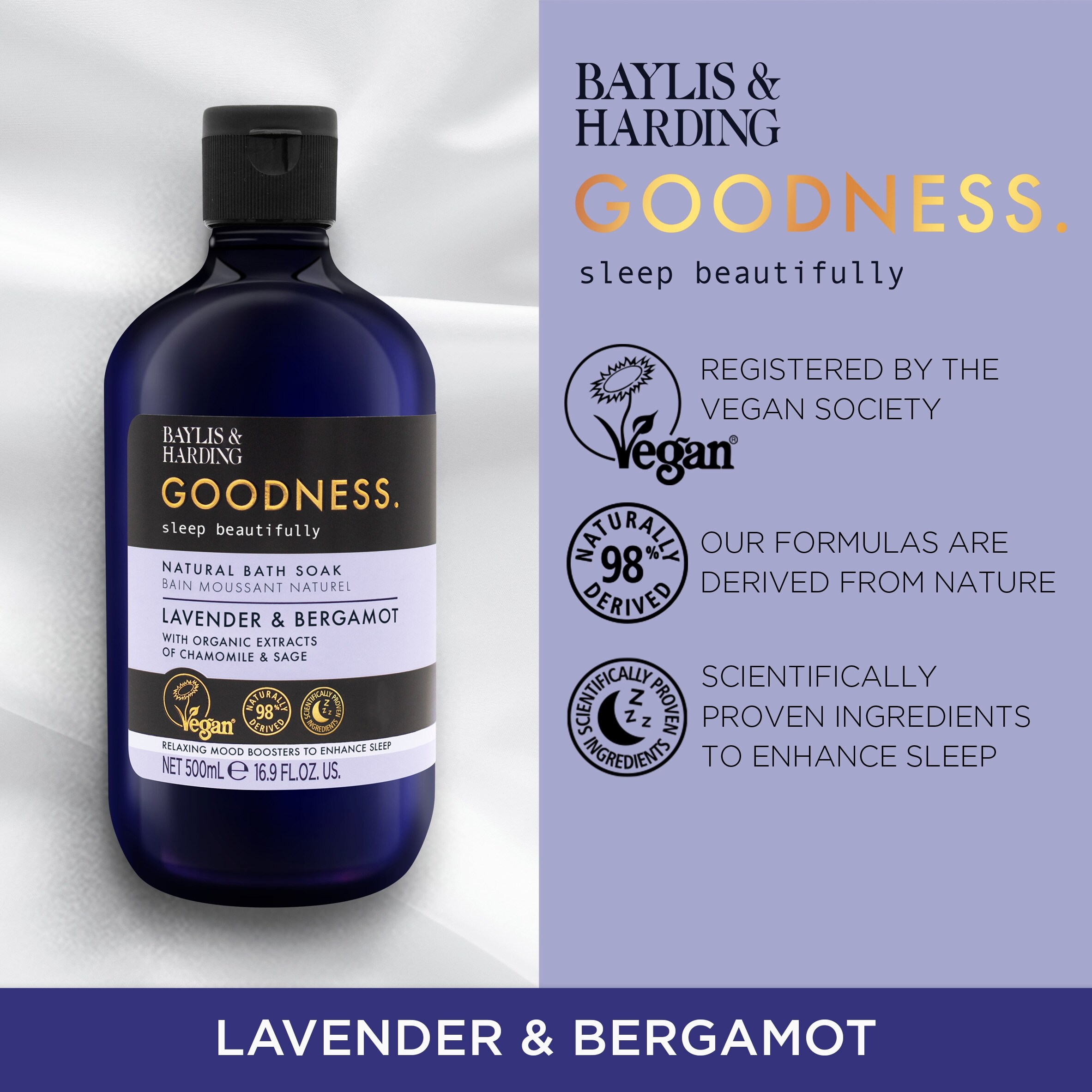 Baylis & Harding Goodness Natural Bath Soak - Lavender & Bergamot 500ml thumbnail 2