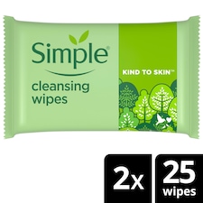 Simple Cleansing Biodegradable Wipes 2X25 Pack