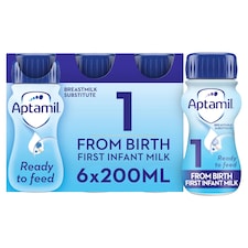 Aptamil 1 First Infant Baby Milk Formula Liquid Multipack Ready to Feed from Birth 6x200ml