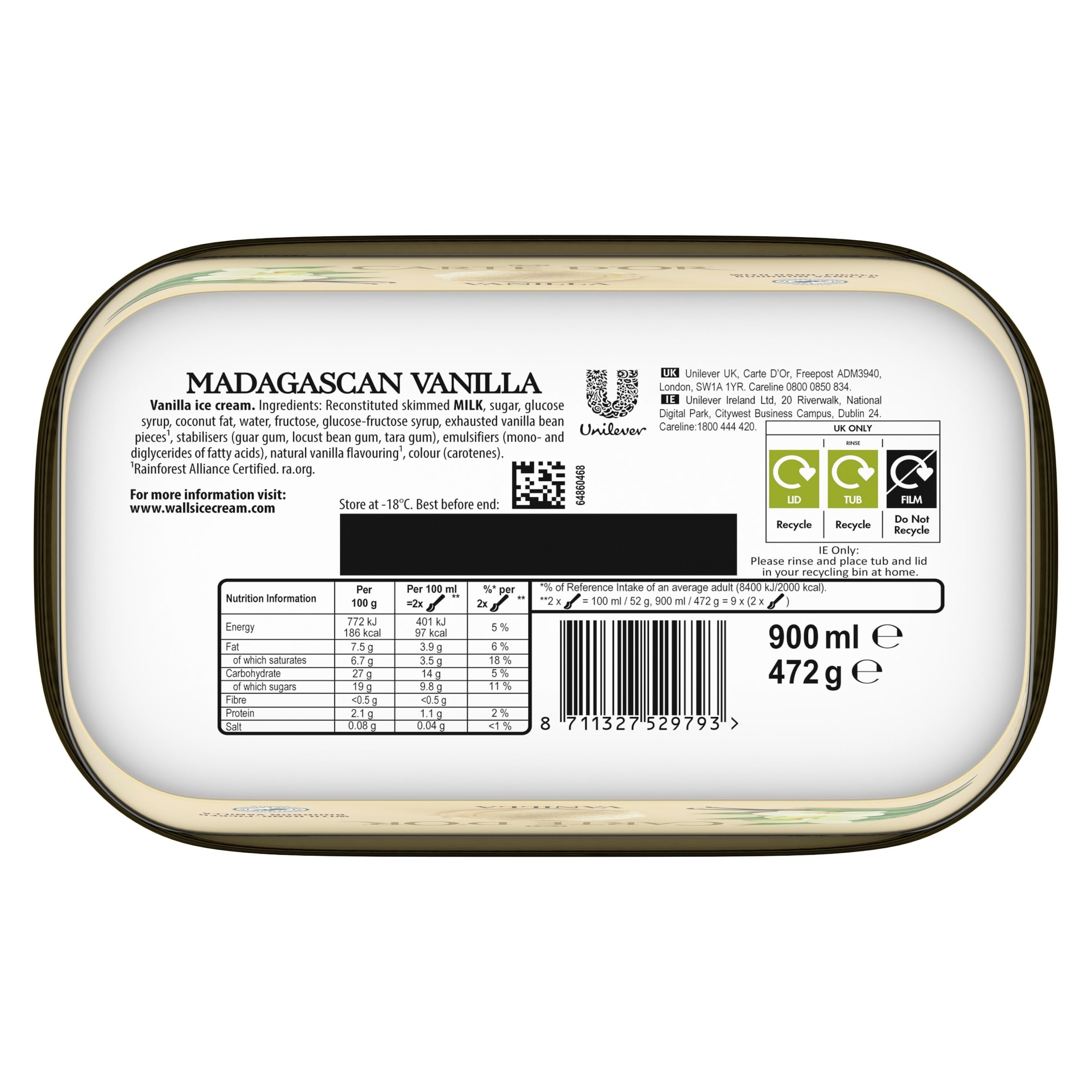 Carte D'or Madagascan Vanilla Ice Cream Tub 900ml thumbnail 2