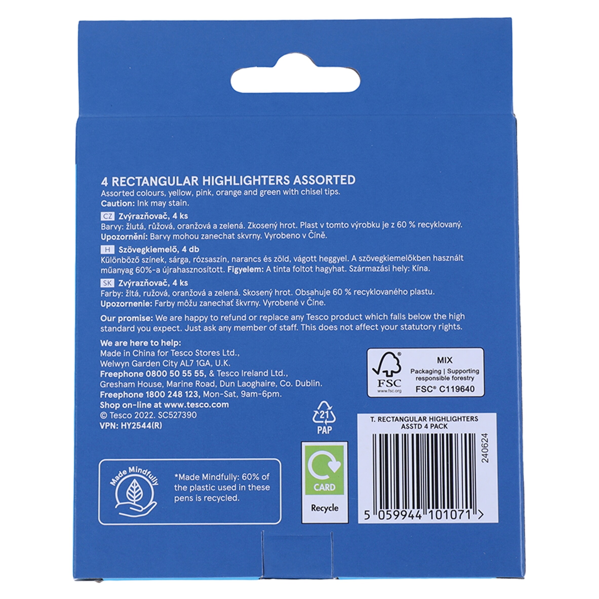 Tesco Rectangular Highlighters Asstd 4 Pack thumbnail 2