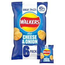Walkers Mild Cheese & Onion Less Salt Multipack Crisps 6x25g