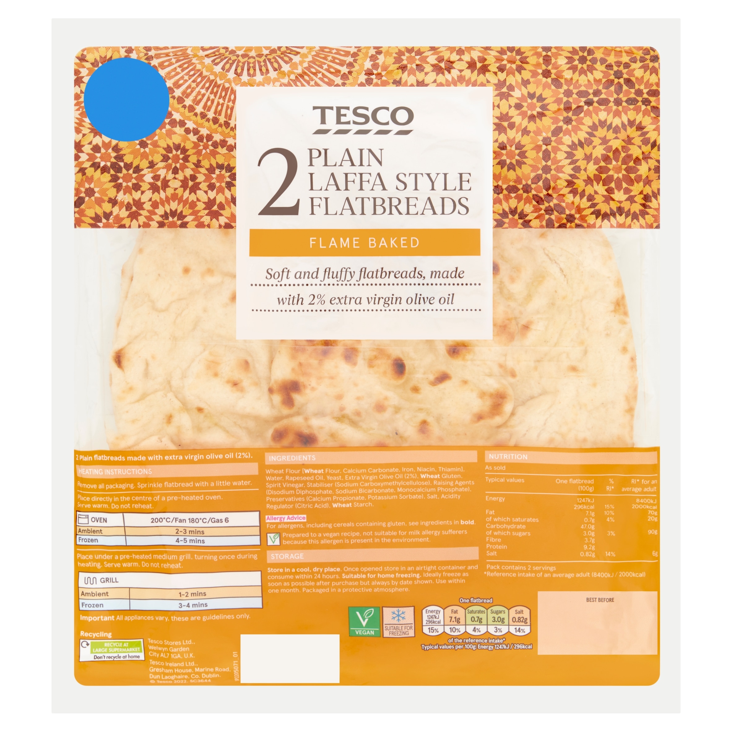 Tesco Plain Laffa Style Flatbreads 2 Pack