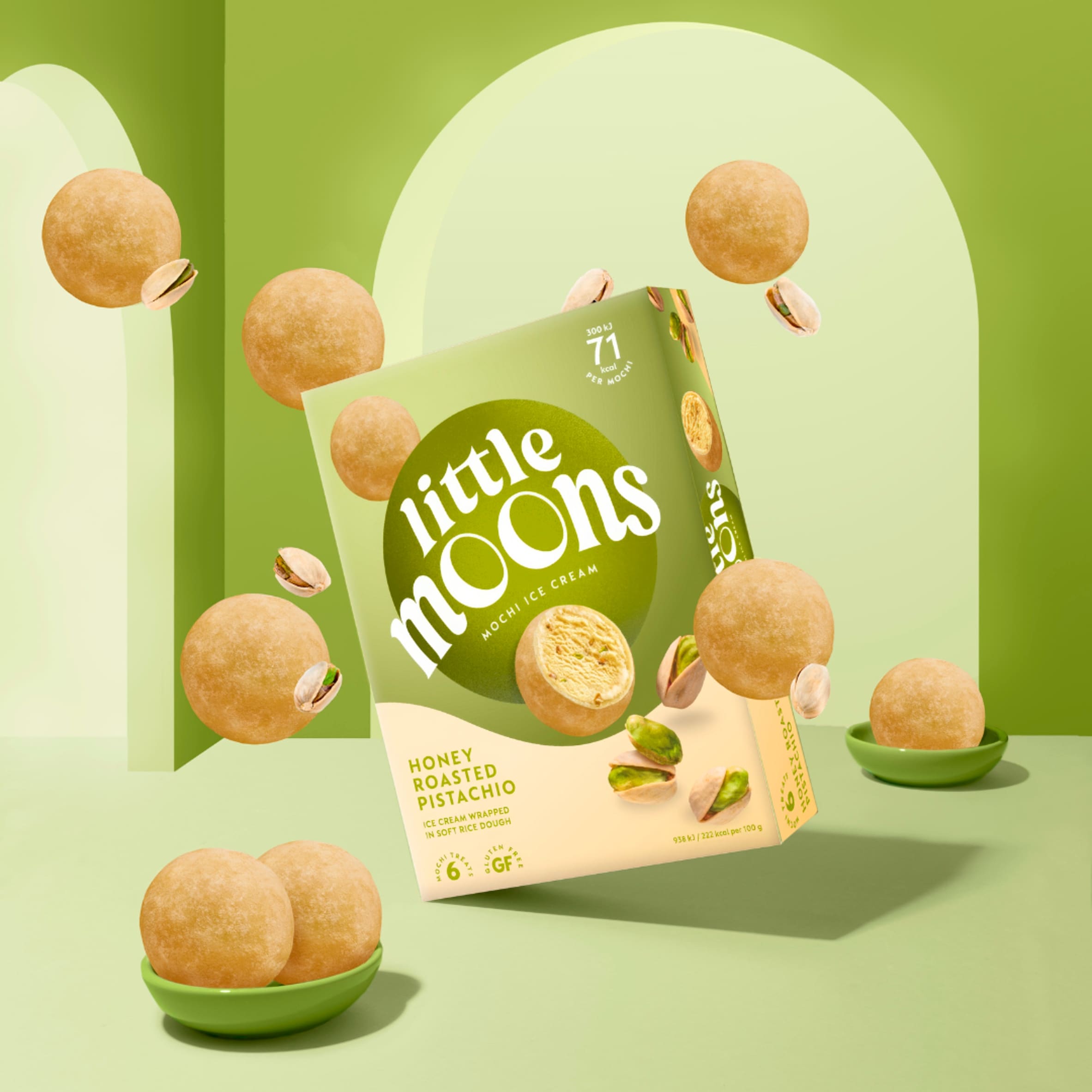 Little Moons Honey Roasted Pistachio Mochi Ice Cream 6x32g thumbnail 3