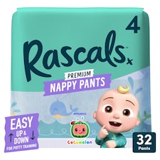 Rascals Premium Cocomelon Nappy Pants Size 4 32 Pack