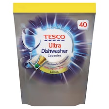 Tesco Ultra Dishwasher Capsules - Lemon 40 Pack 500g