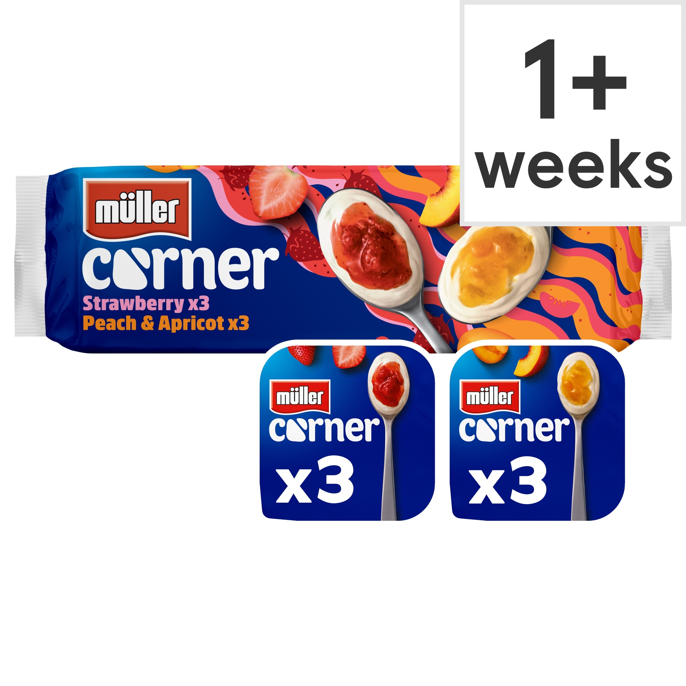 Muller Corner Yogurts - Strawberry, Peach & Apricot 6 x 136g