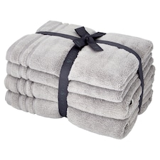F&F Home Premium 4 Piece Hygro Cotton Tencel TM Lyocell Towel Bale Silver