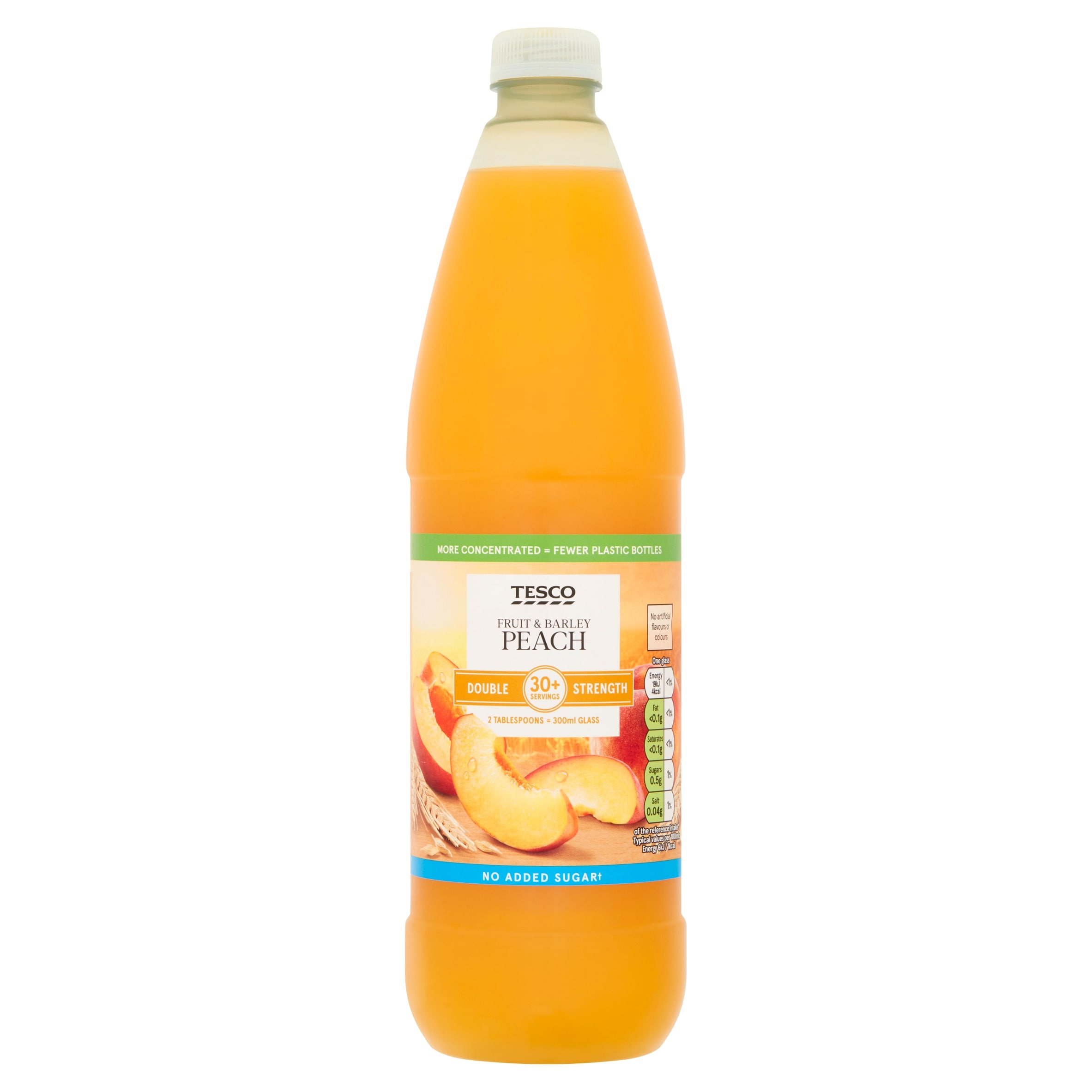 Tesco Double Strength Fruit & Barley No Added Sugar Peach 1L
