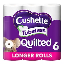 Cushelle Quilted Tubeless 50% Longer Toilet Tissue 6 Rolls