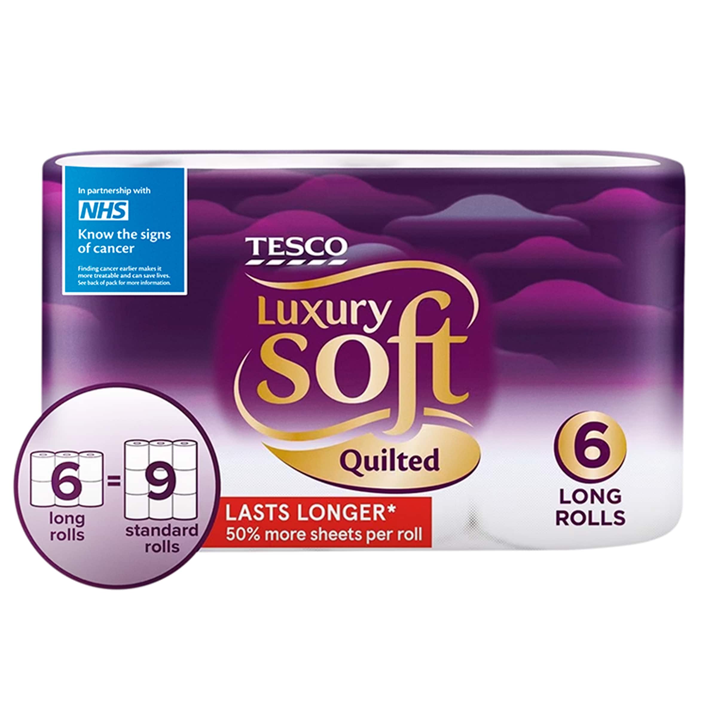 Tesco Luxury Soft Quilted Toilet Tissue 6 Long Rolls