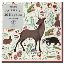 Tesco Woodland Christmas Napkins 33cm 3Ply 20 Pack