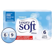 Tesco Luxury Soft White Toilet Tissue 6 Long Rolls