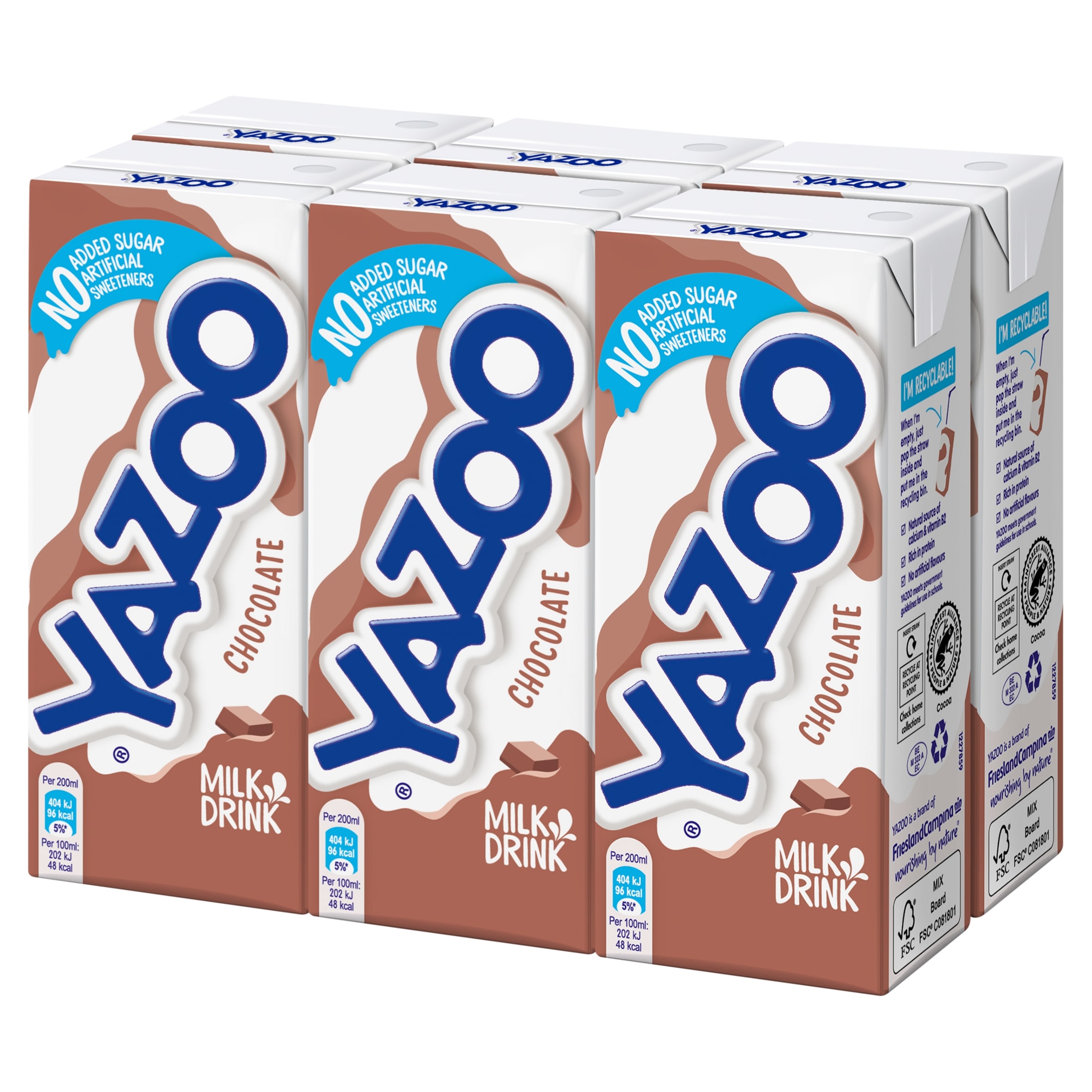 Yazoo No Added Sugar Chocolate Milk Drink 6 x 200ml