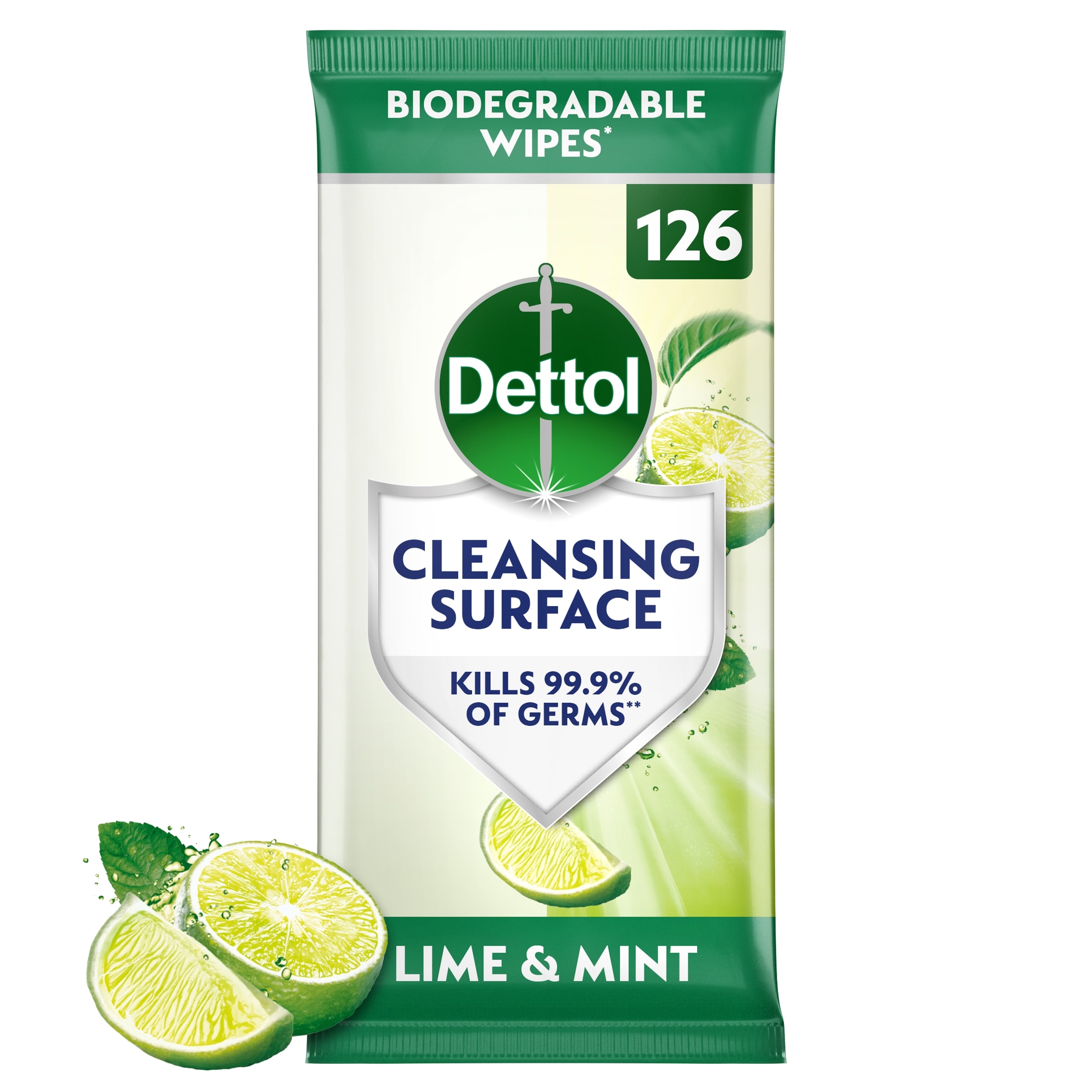 Dettol Antibacterial Surface Cleaning Wipes Lime & Mint 126 Pack