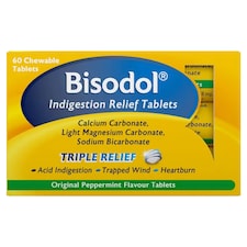 Bisodol Original Peppermint Flavour Indigestion Relief Chewable Tablets 60s