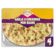 Patak's Flame Baked Mini Naans - Garlic & Coriander 4 Pack
